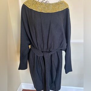 Halston Heritage Dark Grey Rhinestone Design Neck  Sheath Dress